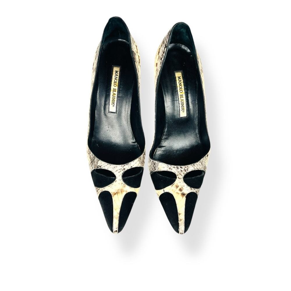Manolo Blahnik Python Snakeskin & Suede Cutout Pu… - image 2